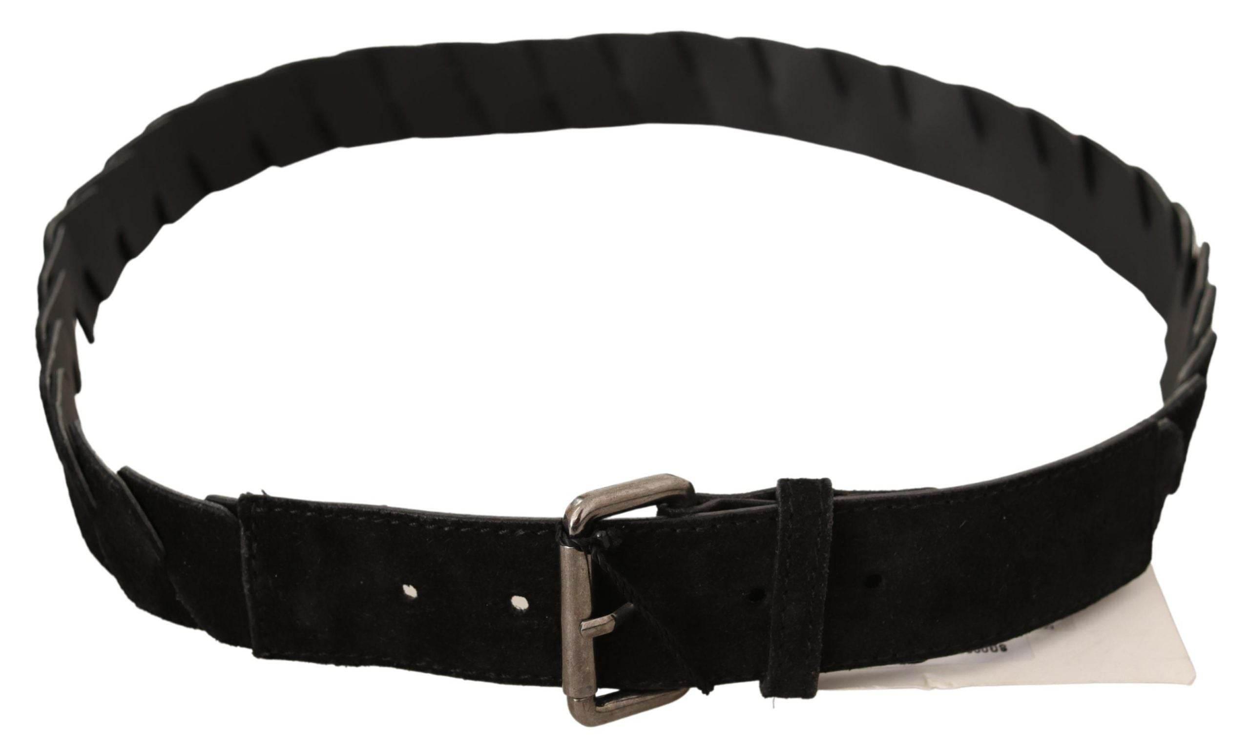 GF Ferre Black WX Silver Tone Buckle Waist Belt - Hilstor