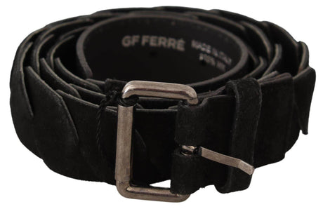 GF Ferre Black WX Silver Tone Buckle Waist Belt - Hilstor