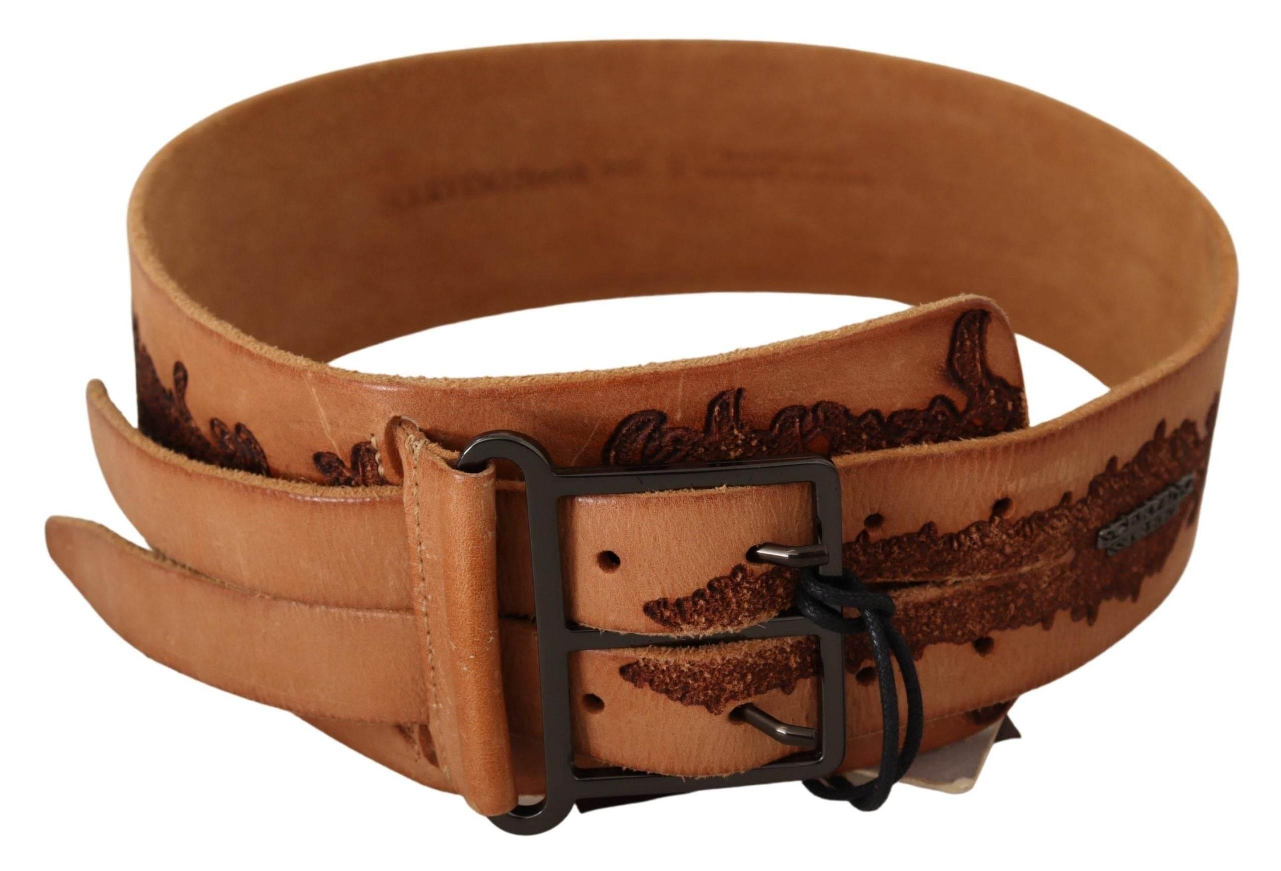Scervino Street Brown Genuine Leather Black Logo Buckle Belt - Hilstor