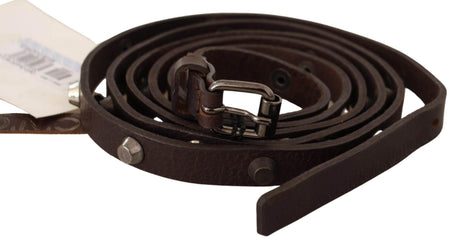 Costume National Chic Brown Leather Fashion Belt with Silver Buckle - Hilstor
