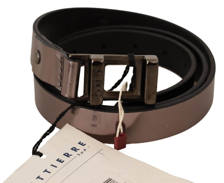 Costume National Chic Pink Metallic Leather Belt with Bronze Buckle - Hilstor