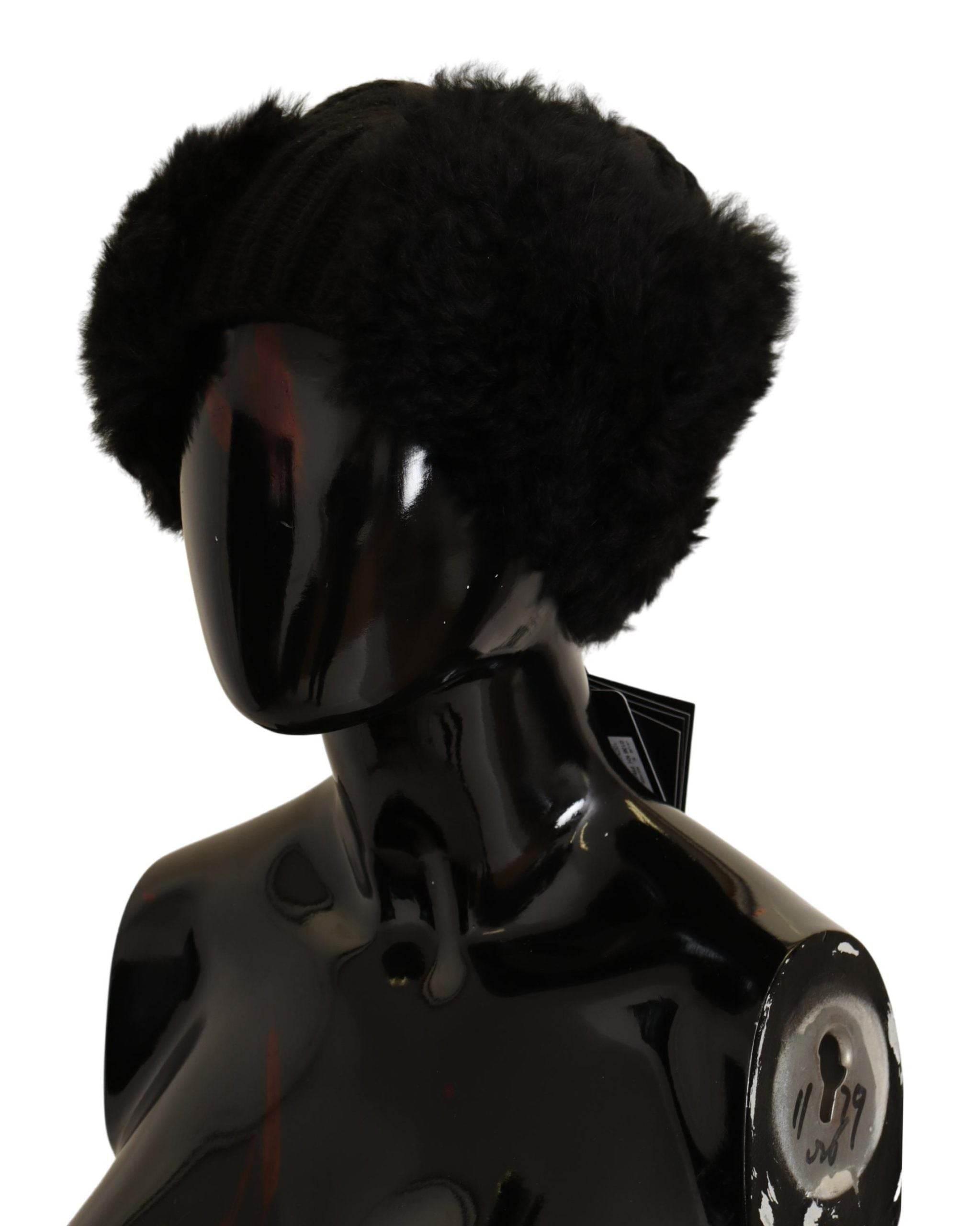 Dolce & Gabbana Elegant Black Cashmere Alpaca Fur Beanie - Hilstor