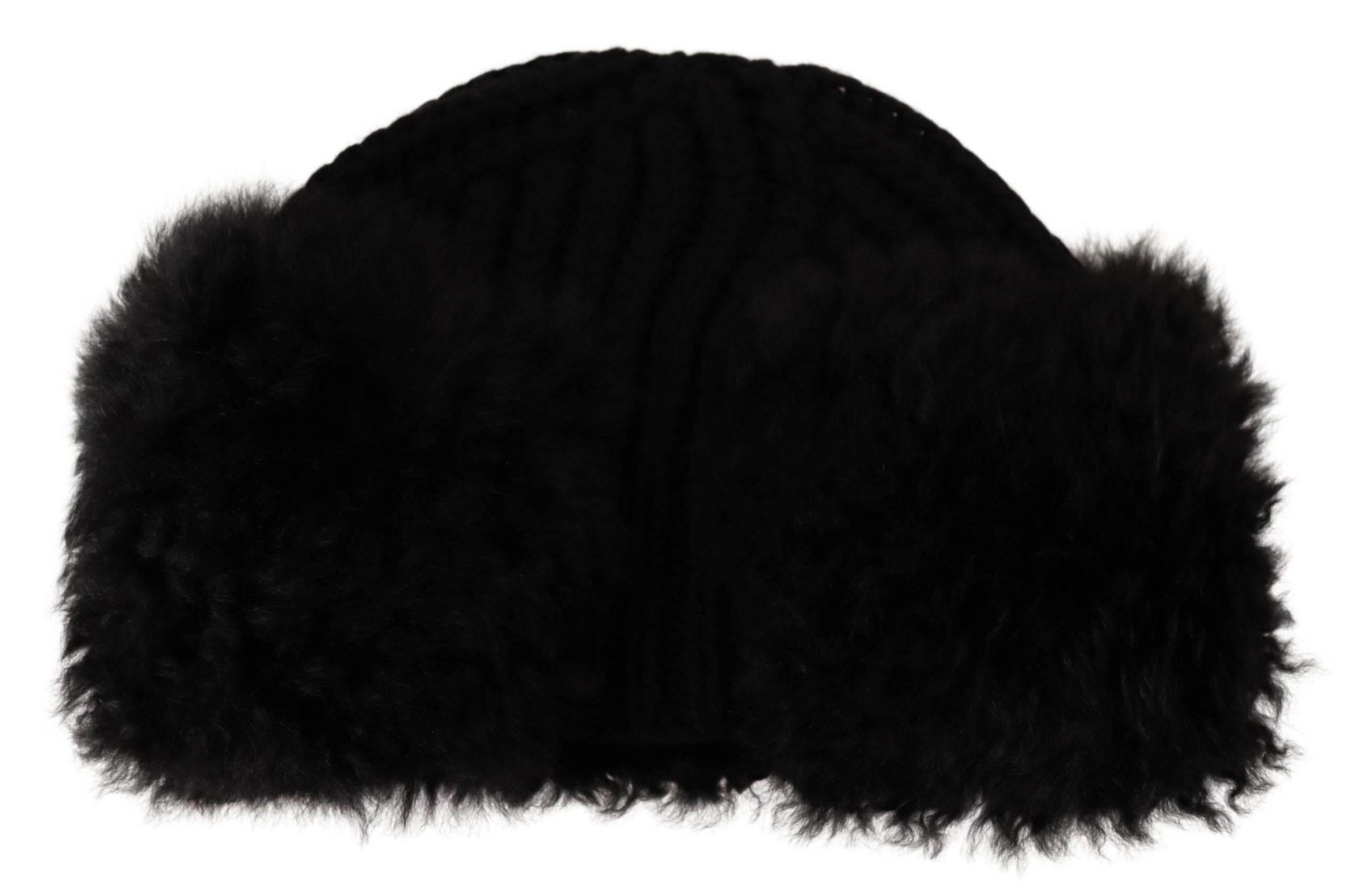 Dolce & Gabbana Elegant Black Cashmere Alpaca Fur Beanie - Hilstor