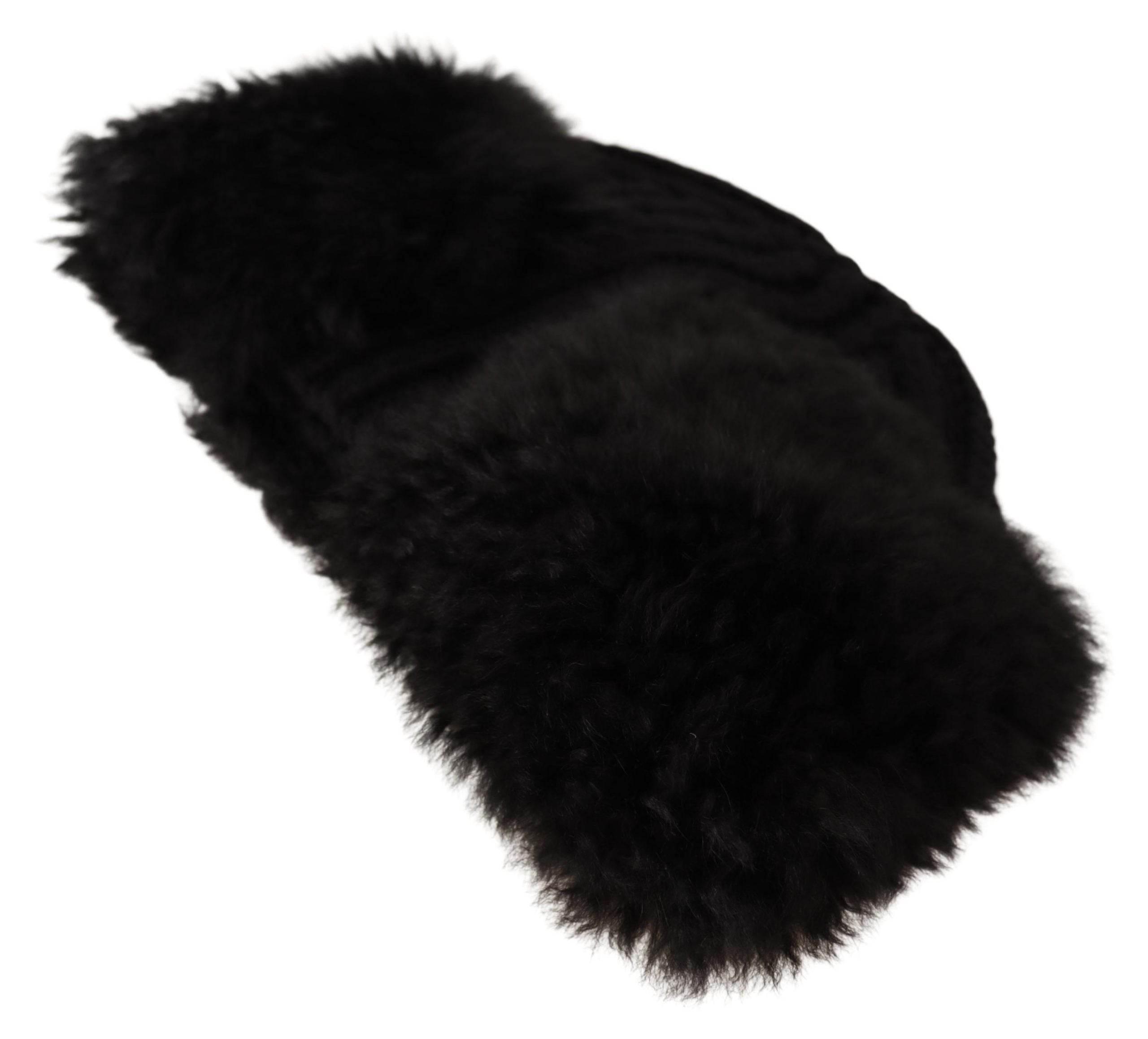 Dolce & Gabbana Elegant Black Cashmere Alpaca Fur Beanie - Hilstor