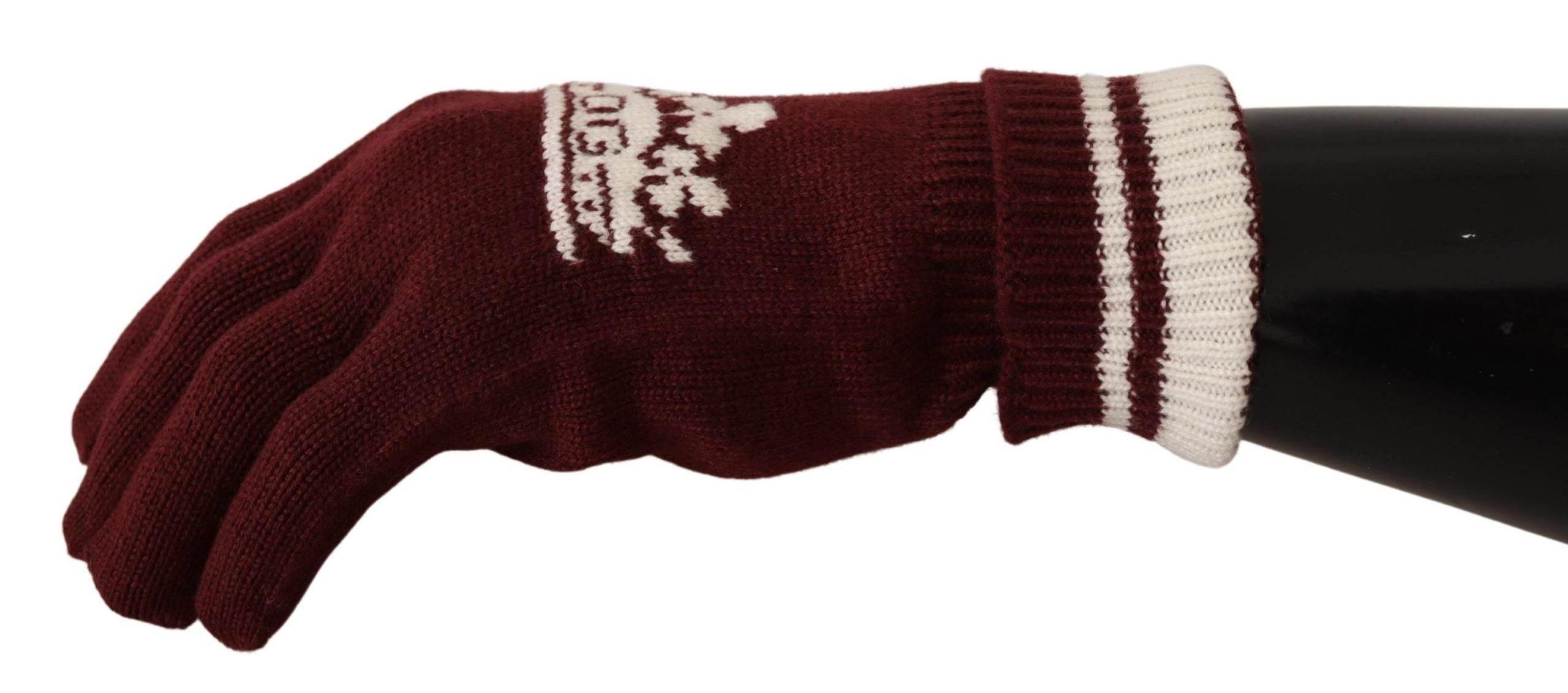 Dolce & Gabbana Elegant Red Cashmere Gloves with Crown Motif - Hilstor