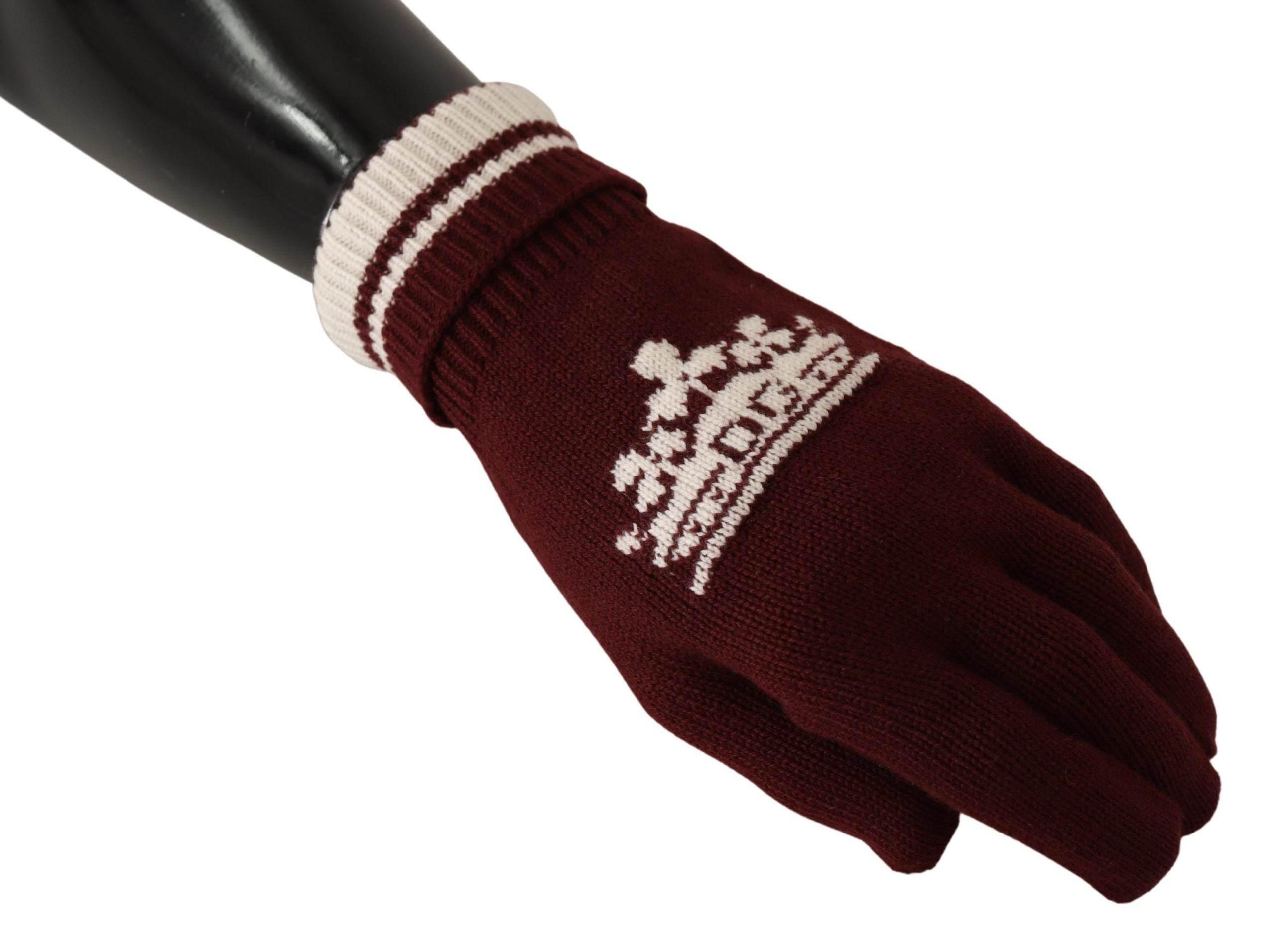 Dolce & Gabbana Elegant Red Cashmere Gloves with Crown Motif - Hilstor