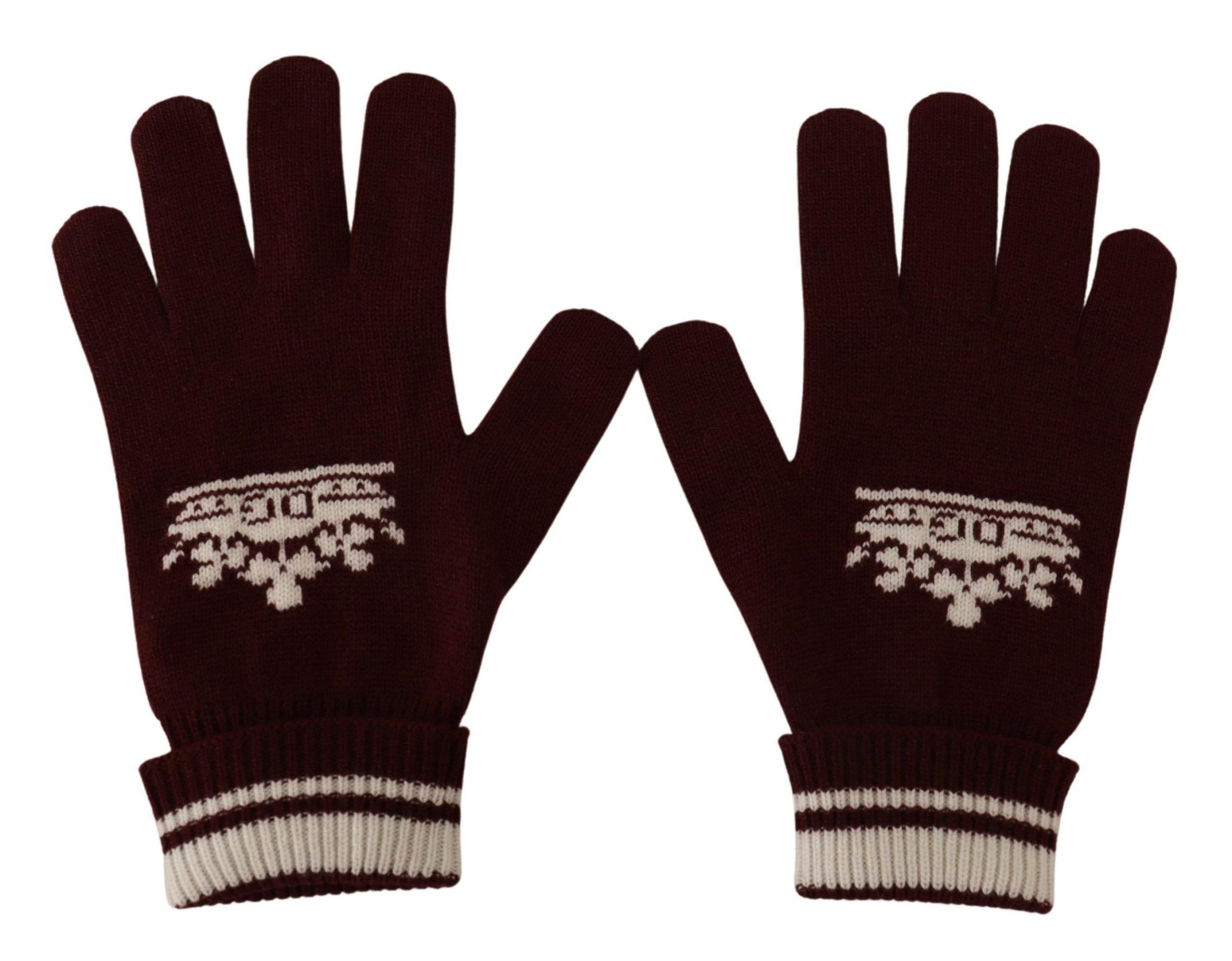 Dolce & Gabbana Elegant Red Cashmere Gloves with Crown Motif - Hilstor