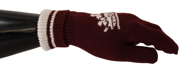 Dolce & Gabbana Elegant Red Cashmere Gloves with Crown Motif - Hilstor