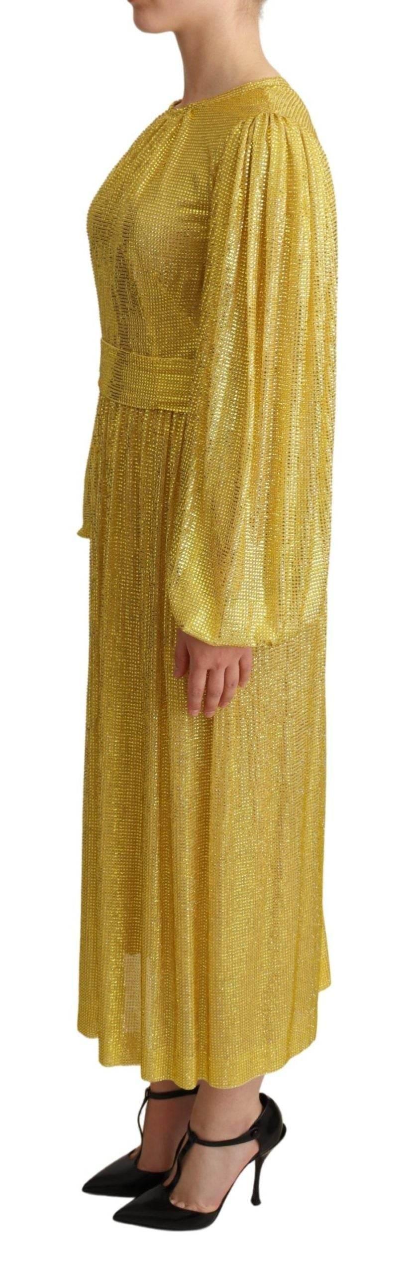 Dolce & Gabbana Yellow Crystal Mesh Pleated Maxi Dress - Hilstor