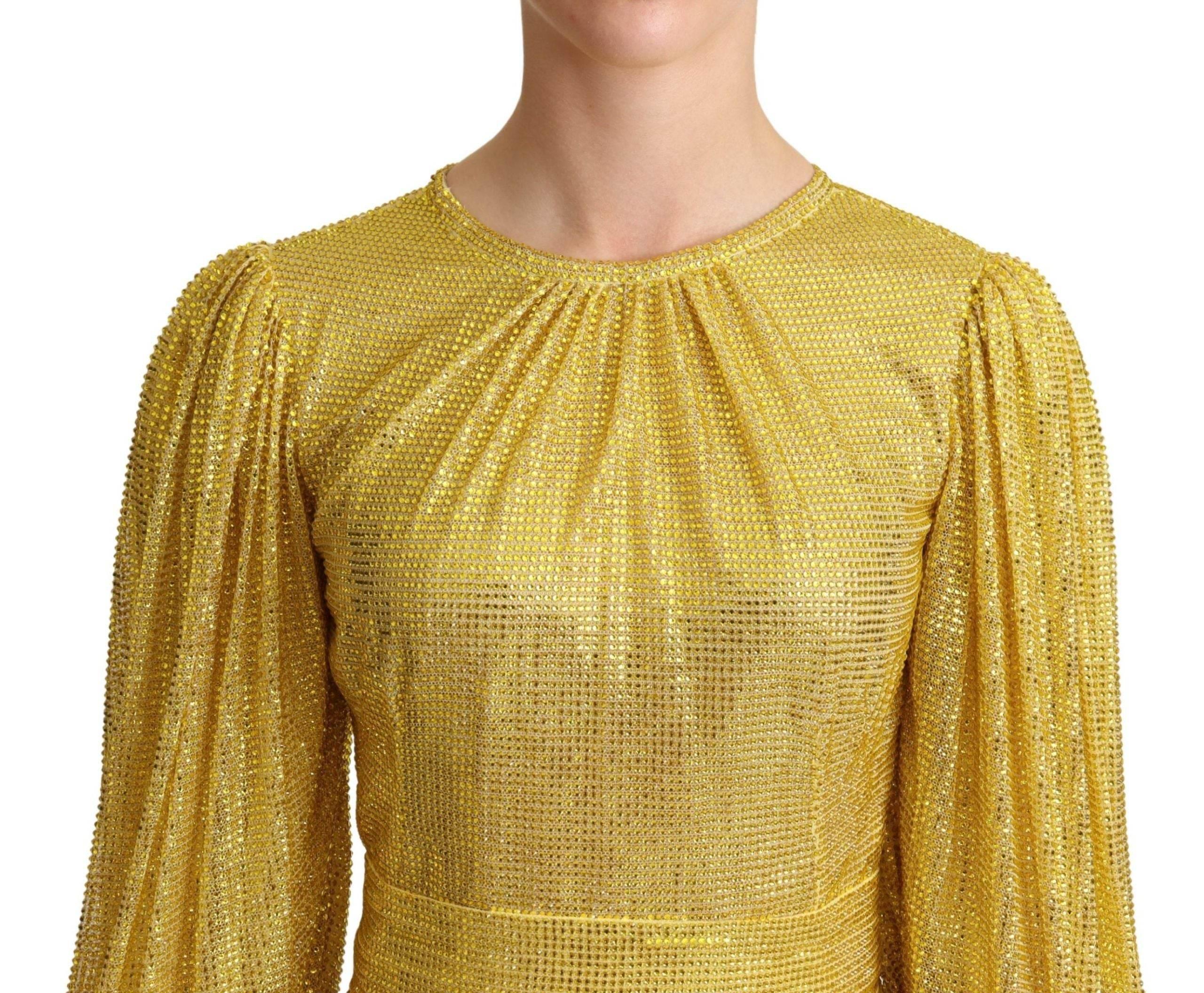 Dolce & Gabbana Yellow Crystal Mesh Pleated Maxi Dress - Hilstor