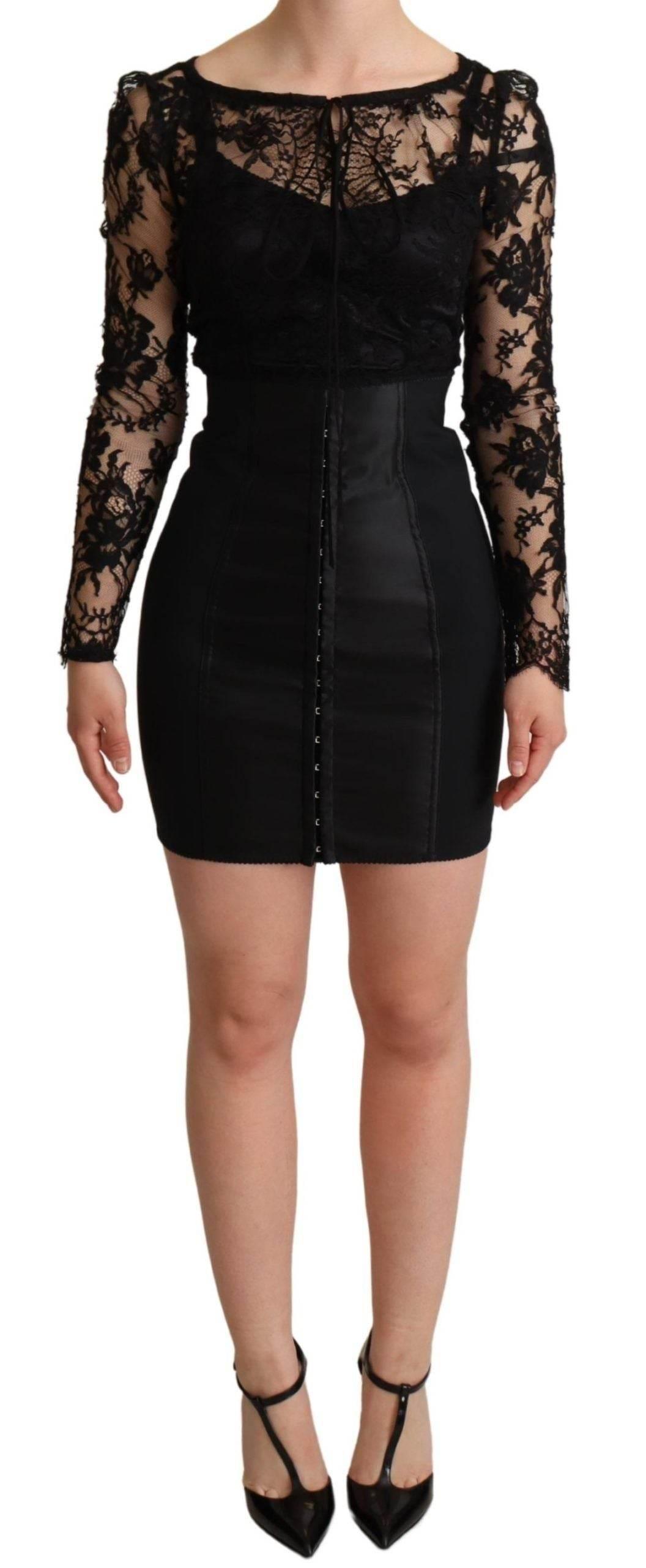Dolce & Gabbana Black Fitted Lace Top Bodycon Mini Dress - Hilstor