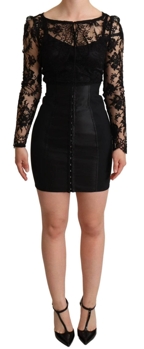 Dolce & Gabbana Black Fitted Lace Top Bodycon Mini Dress - Hilstor