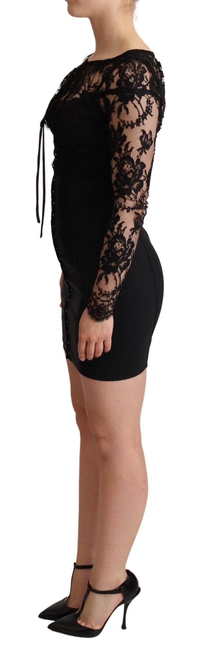 Dolce & Gabbana Black Fitted Lace Top Bodycon Mini Dress - Hilstor