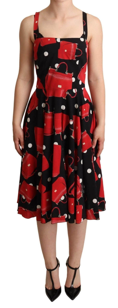 Dolce & Gabbana Black Red Bag Print A-line Mid Length Dress - Hilstor