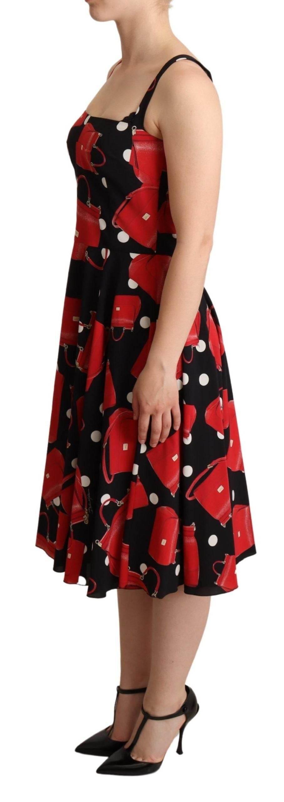 Dolce & Gabbana Black Red Bag Print A-line Mid Length Dress - Hilstor