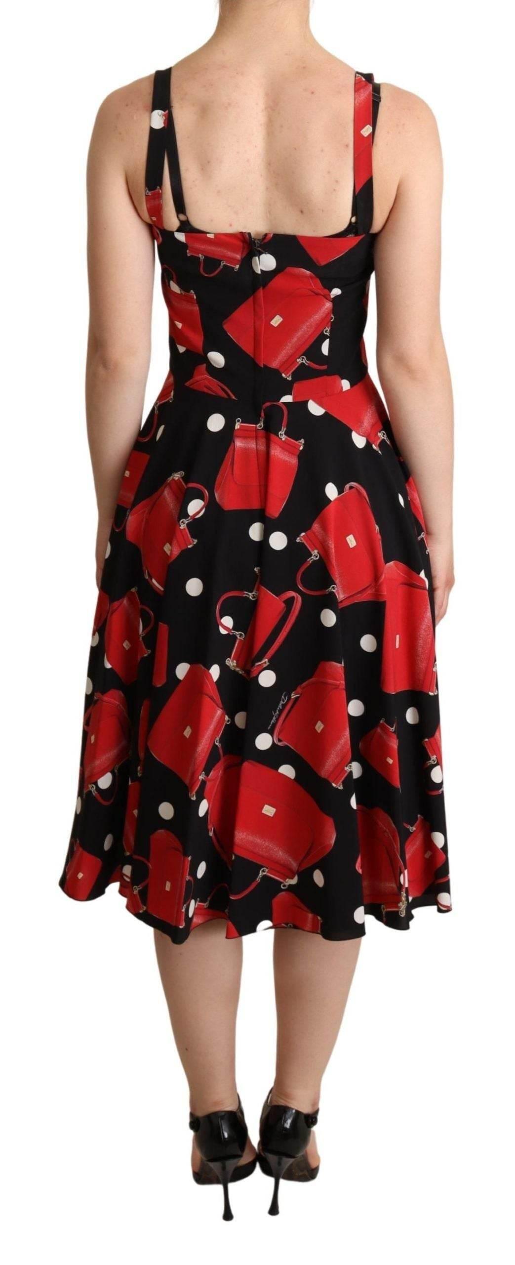 Dolce & Gabbana Black Red Bag Print A-line Mid Length Dress - Hilstor