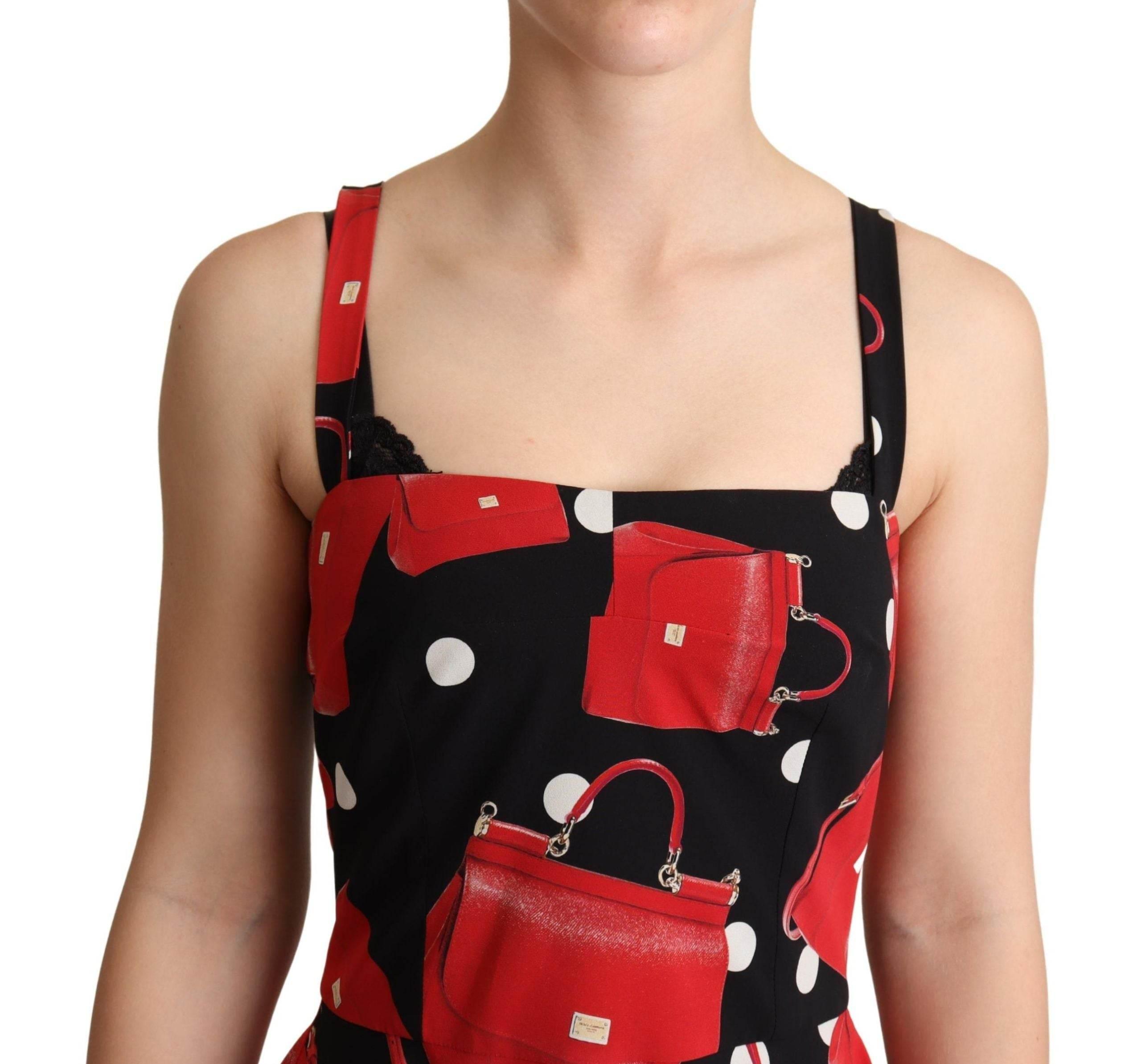 Dolce & Gabbana Black Red Bag Print A-line Mid Length Dress - Hilstor