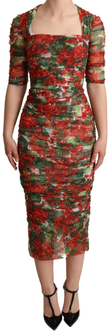 Dolce & Gabbana Elegant Red Floral Midi Sheath Dress - Hilstor