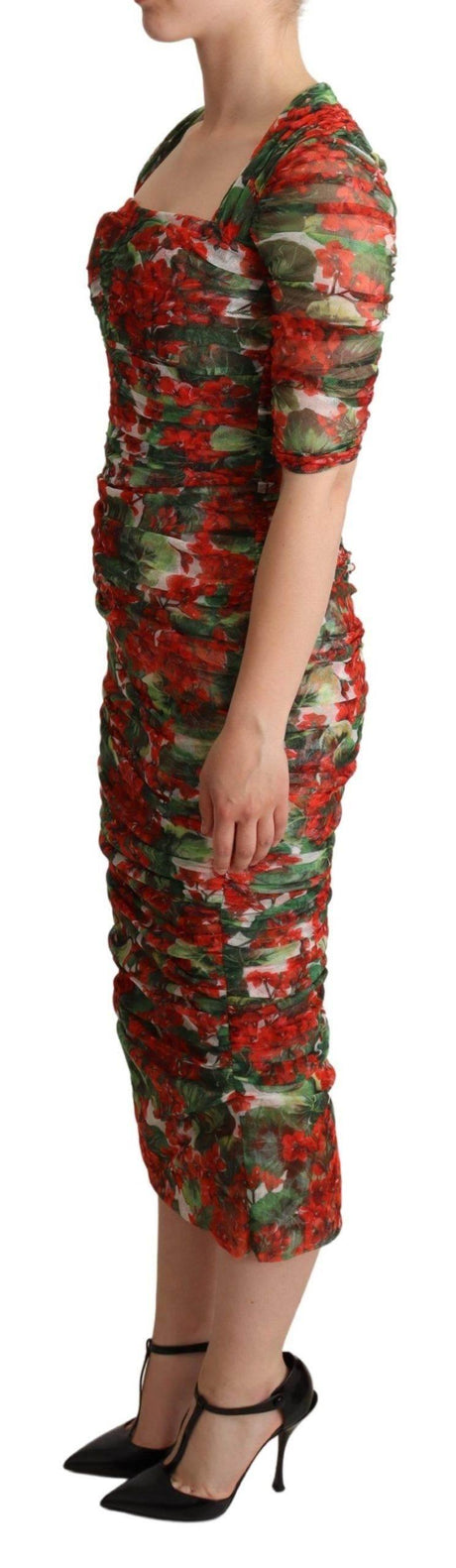 Dolce & Gabbana Elegant Red Floral Midi Sheath Dress - Hilstor