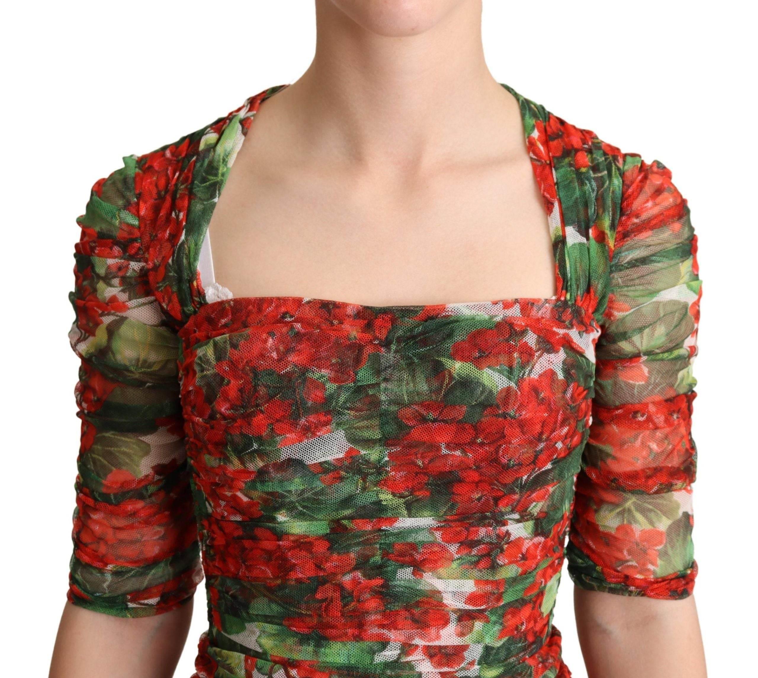 Dolce & Gabbana Elegant Red Floral Midi Sheath Dress - Hilstor