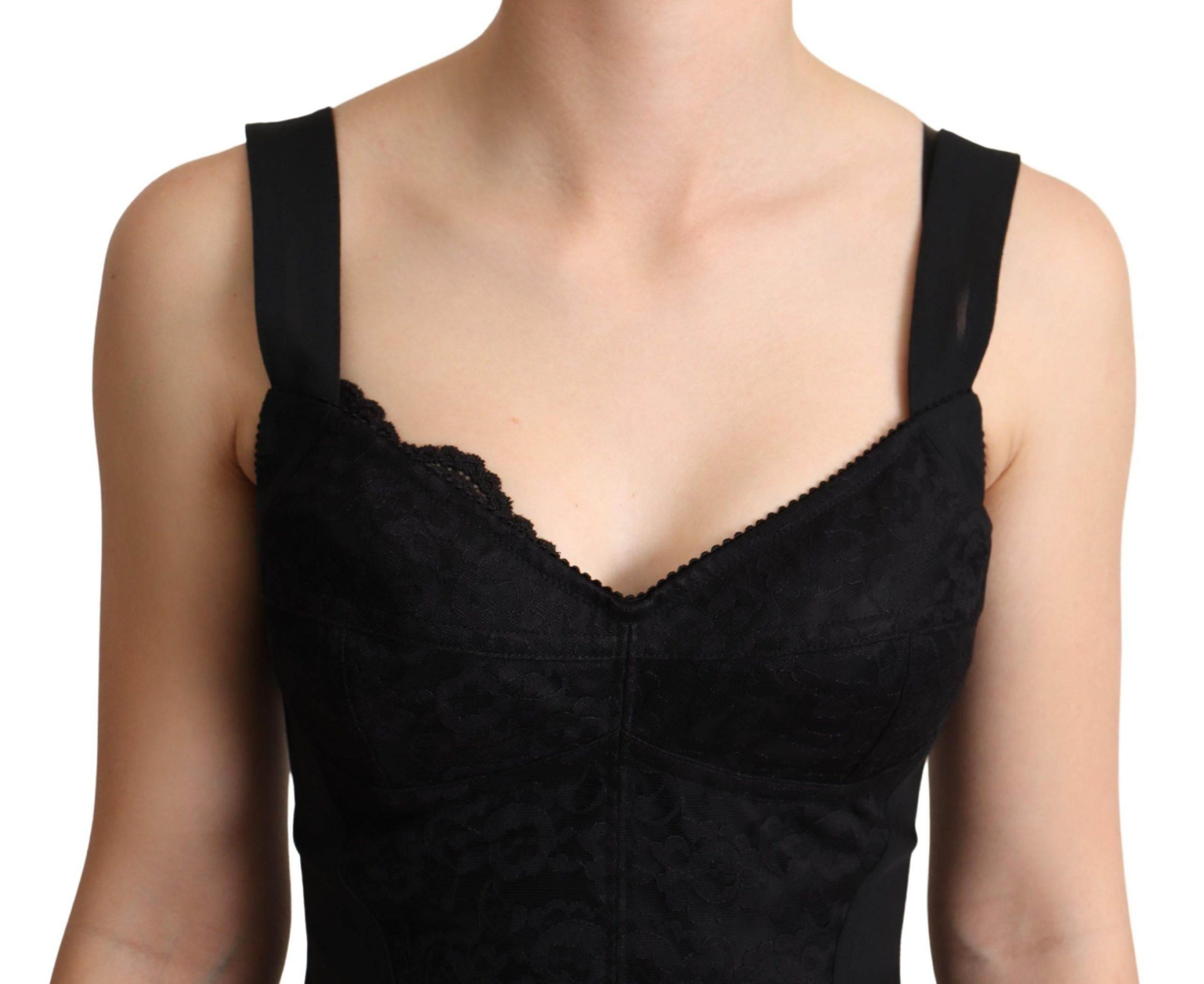 Dolce & Gabbana Elegant Black Lace Bodysuit Corset Dress - Hilstor