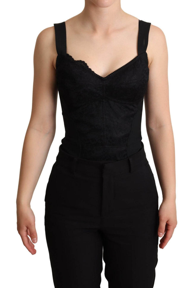 Dolce & Gabbana Elegant Black Lace Bodysuit Corset Dress - Hilstor