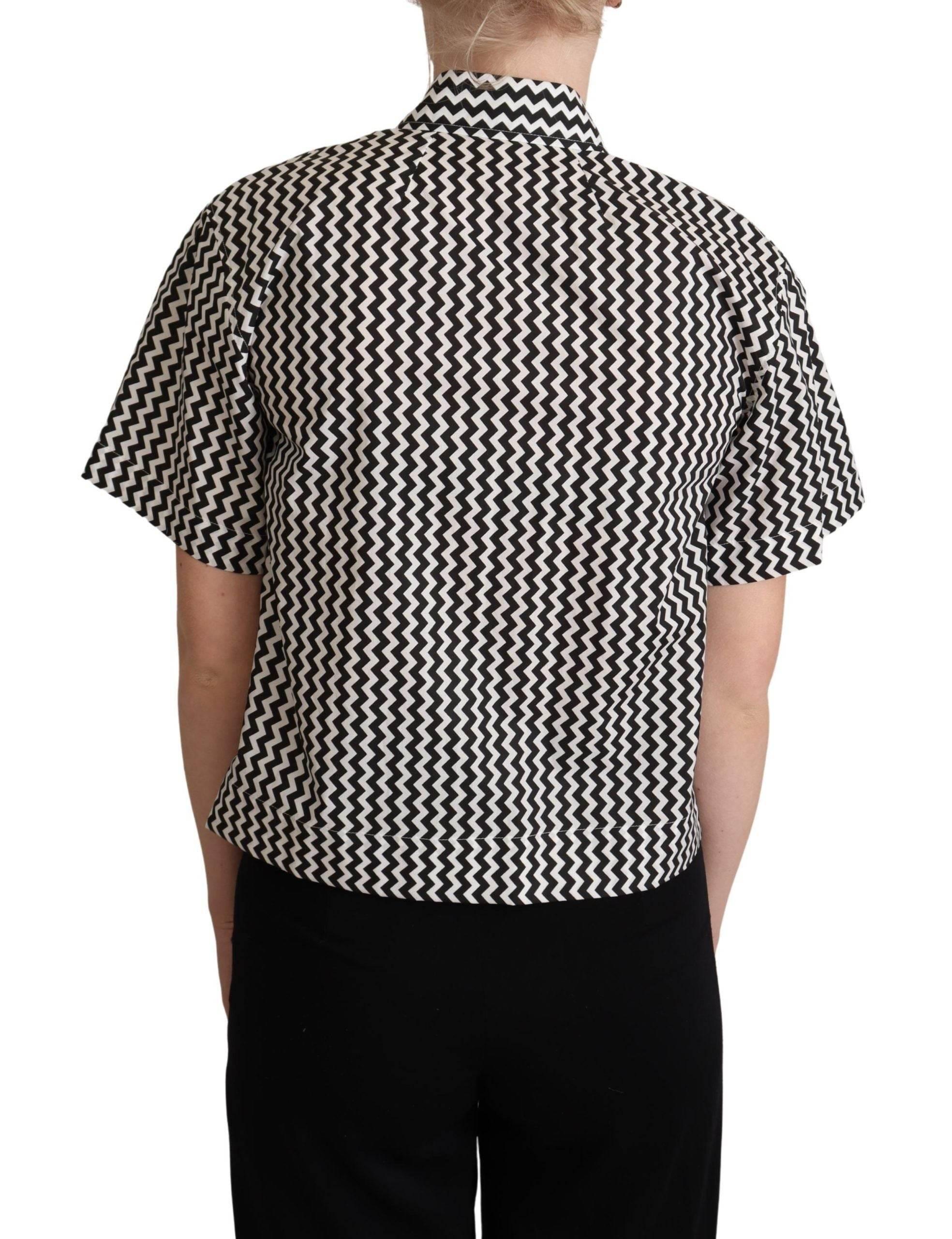 Dolce & Gabbana Black White Zigzag Collar Cotton Top Shirt - Hilstor
