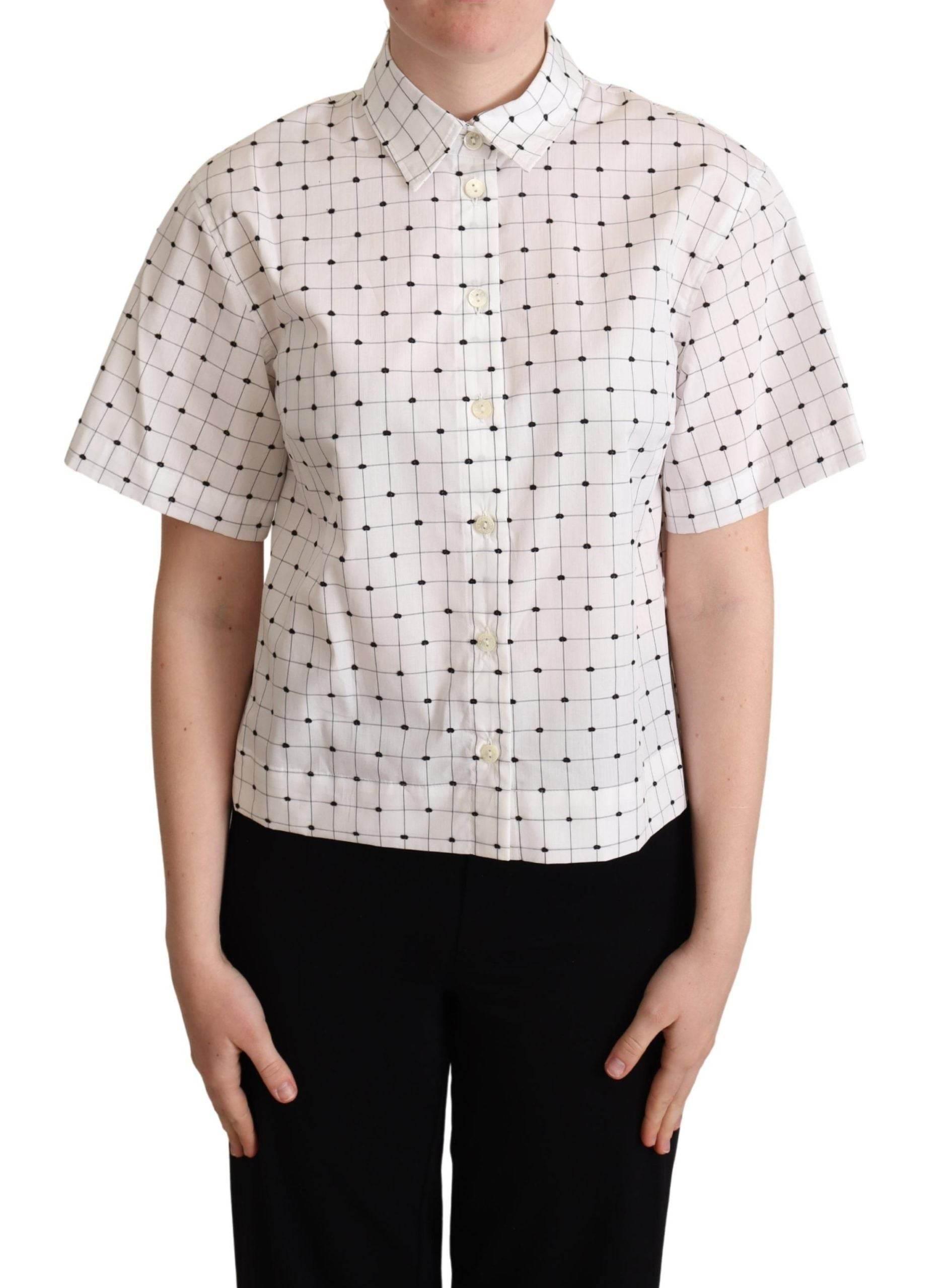 Dolce & Gabbana White Polka Dot Cotton Collared Shirt Top - Hilstor