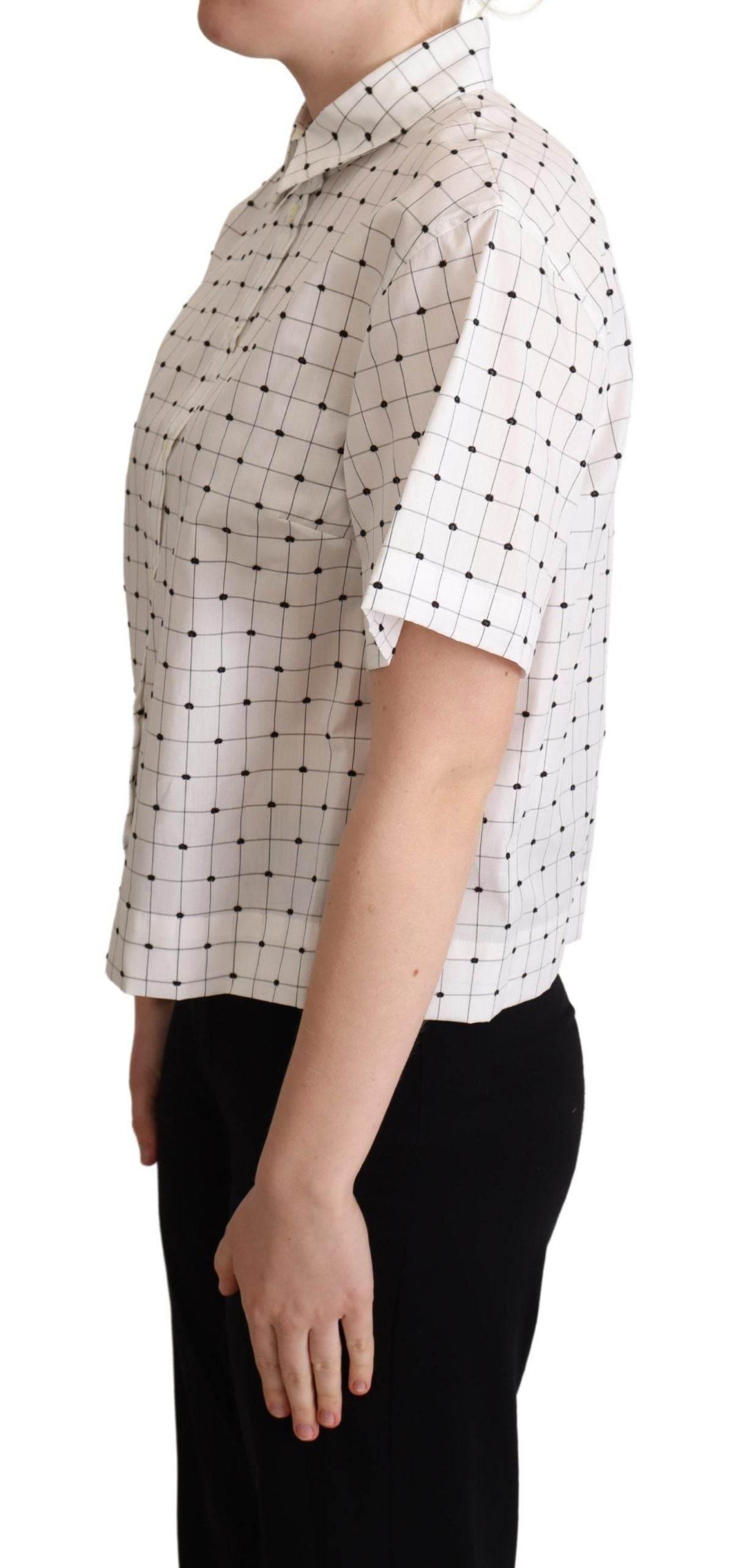 Dolce & Gabbana White Polka Dot Cotton Collared Shirt Top - Hilstor