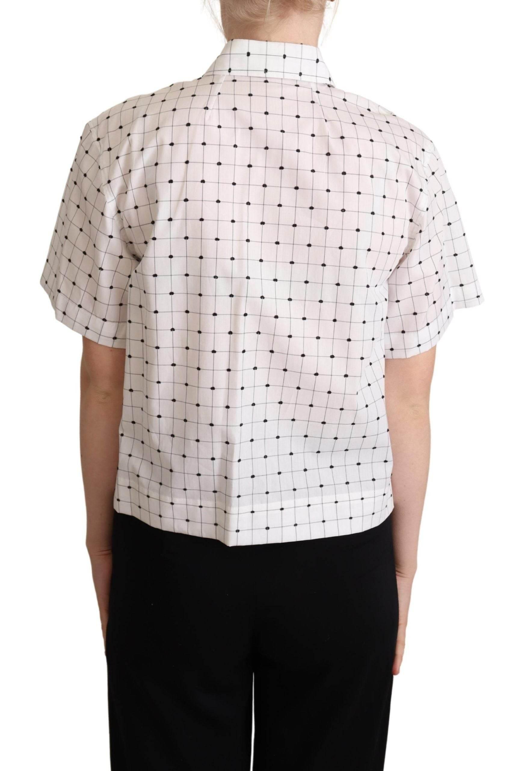 Dolce & Gabbana White Polka Dot Cotton Collared Shirt Top - Hilstor