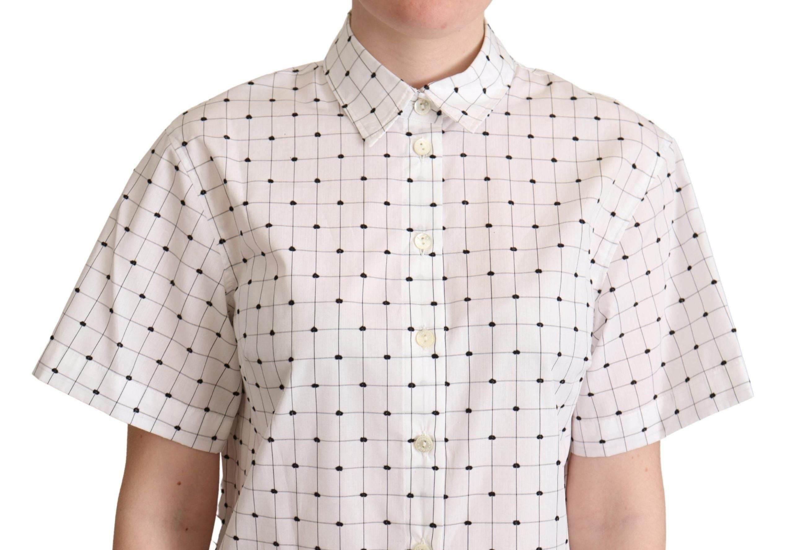Dolce & Gabbana White Polka Dot Cotton Collared Shirt Top - Hilstor