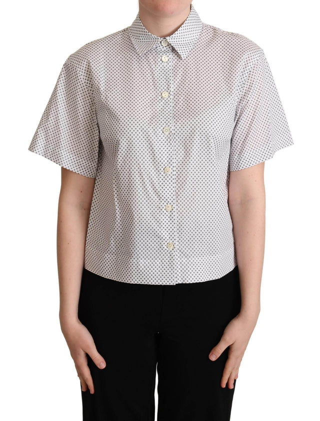 Dolce & Gabbana White Gray Polka Dots Collared Button Shirt - Hilstor