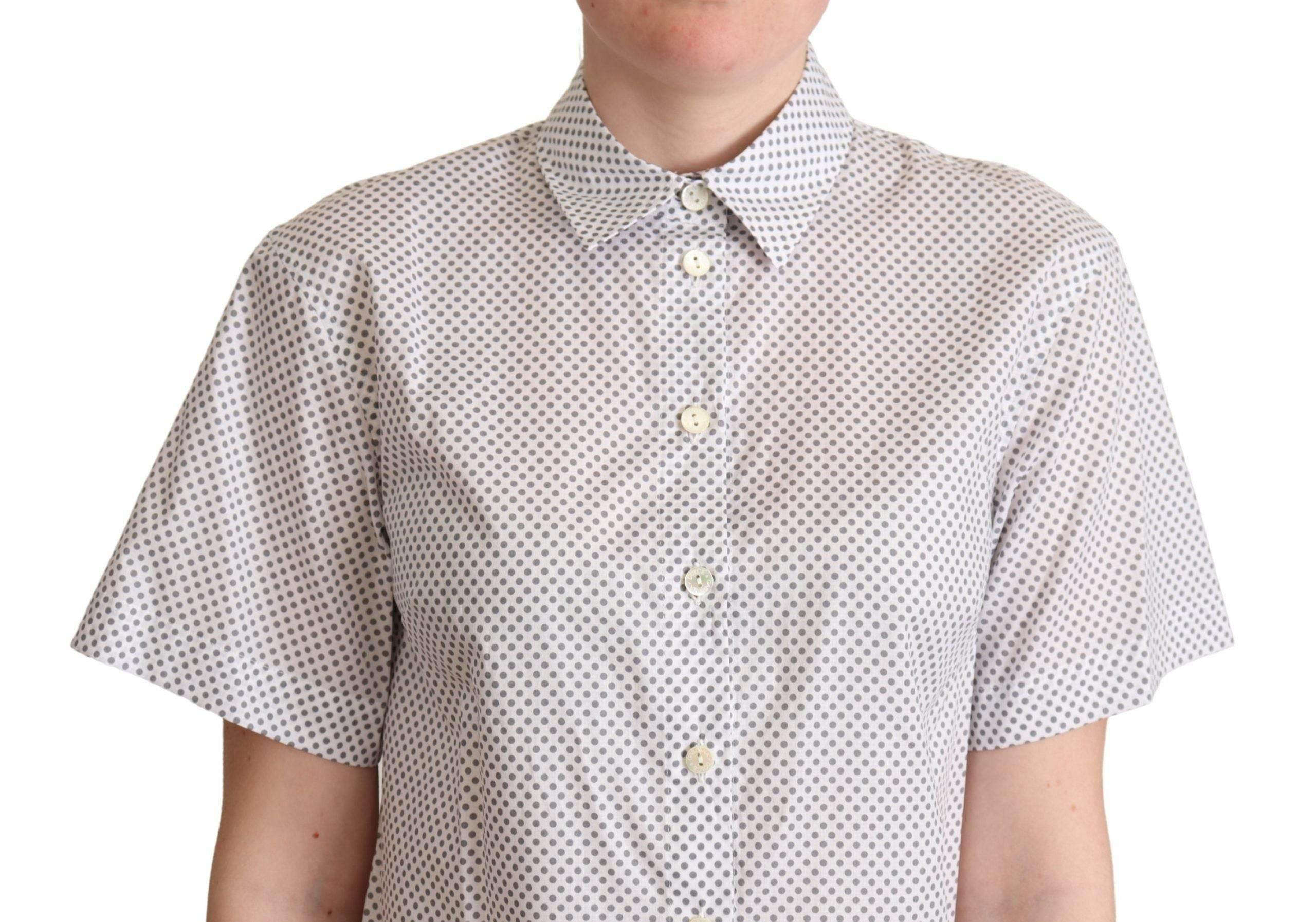 Dolce & Gabbana White Gray Polka Dots Collared Button Shirt - Hilstor