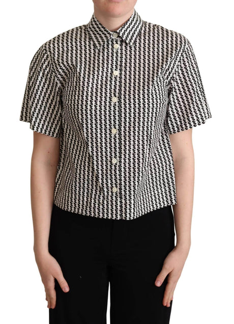 Dolce & Gabbana Elegant Black and White Patterned Cotton Polo - Hilstor