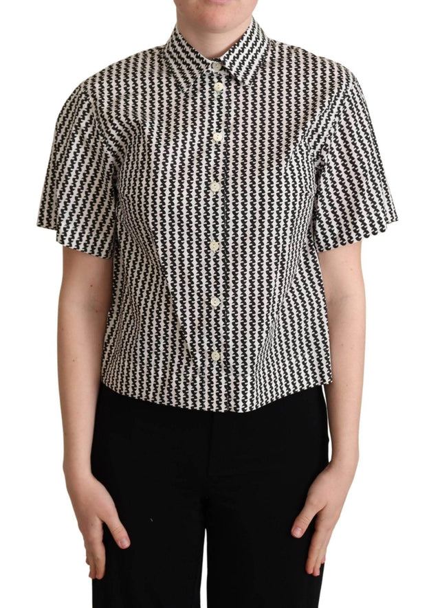 Dolce & Gabbana Elegant Black and White Patterned Cotton Polo - Hilstor