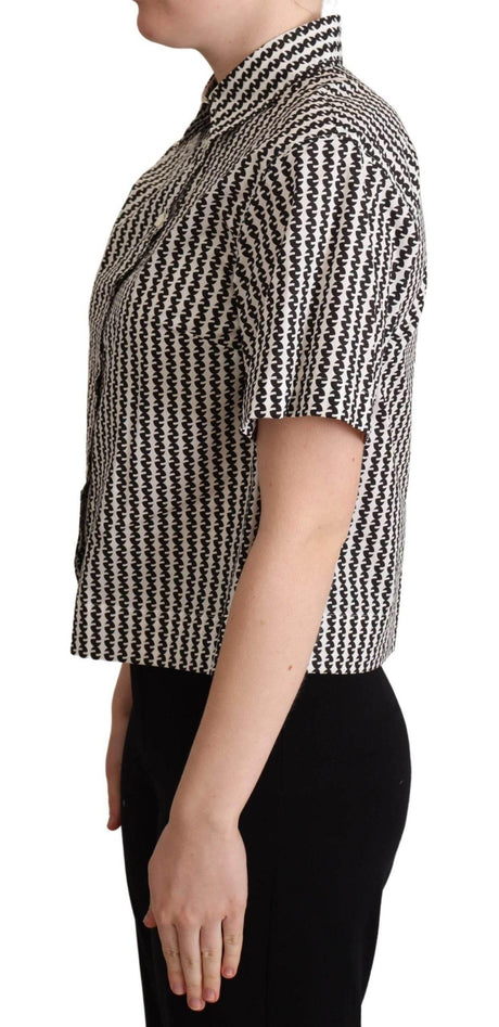 Dolce & Gabbana Elegant Black and White Patterned Cotton Polo - Hilstor
