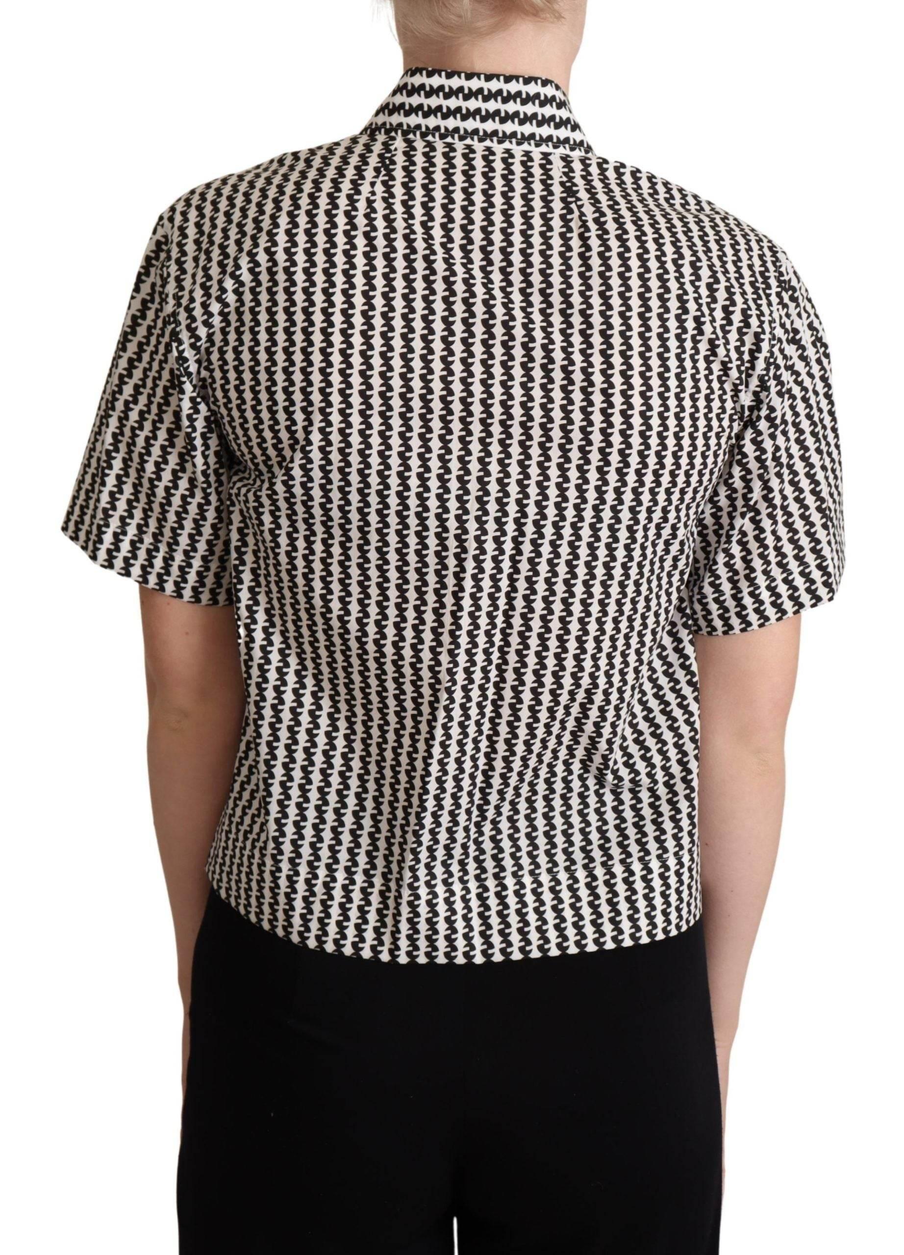 Dolce & Gabbana Elegant Black and White Patterned Cotton Polo - Hilstor