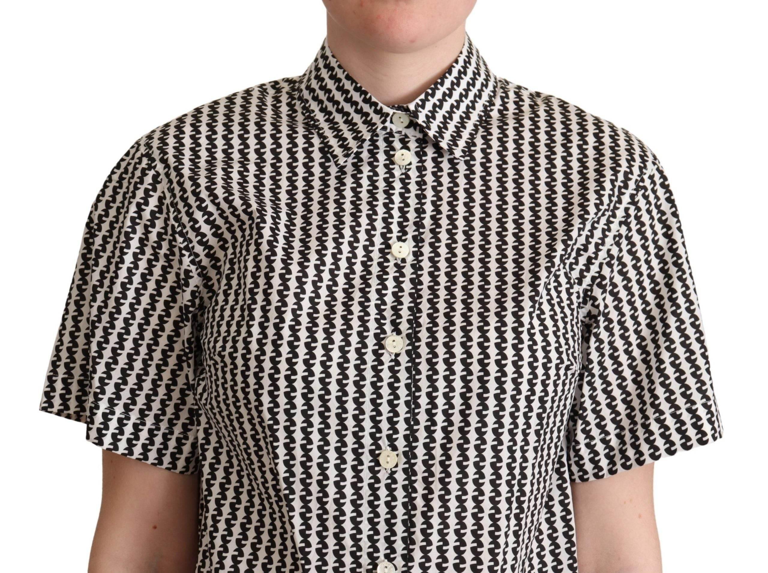 Dolce & Gabbana Elegant Black and White Patterned Cotton Polo - Hilstor