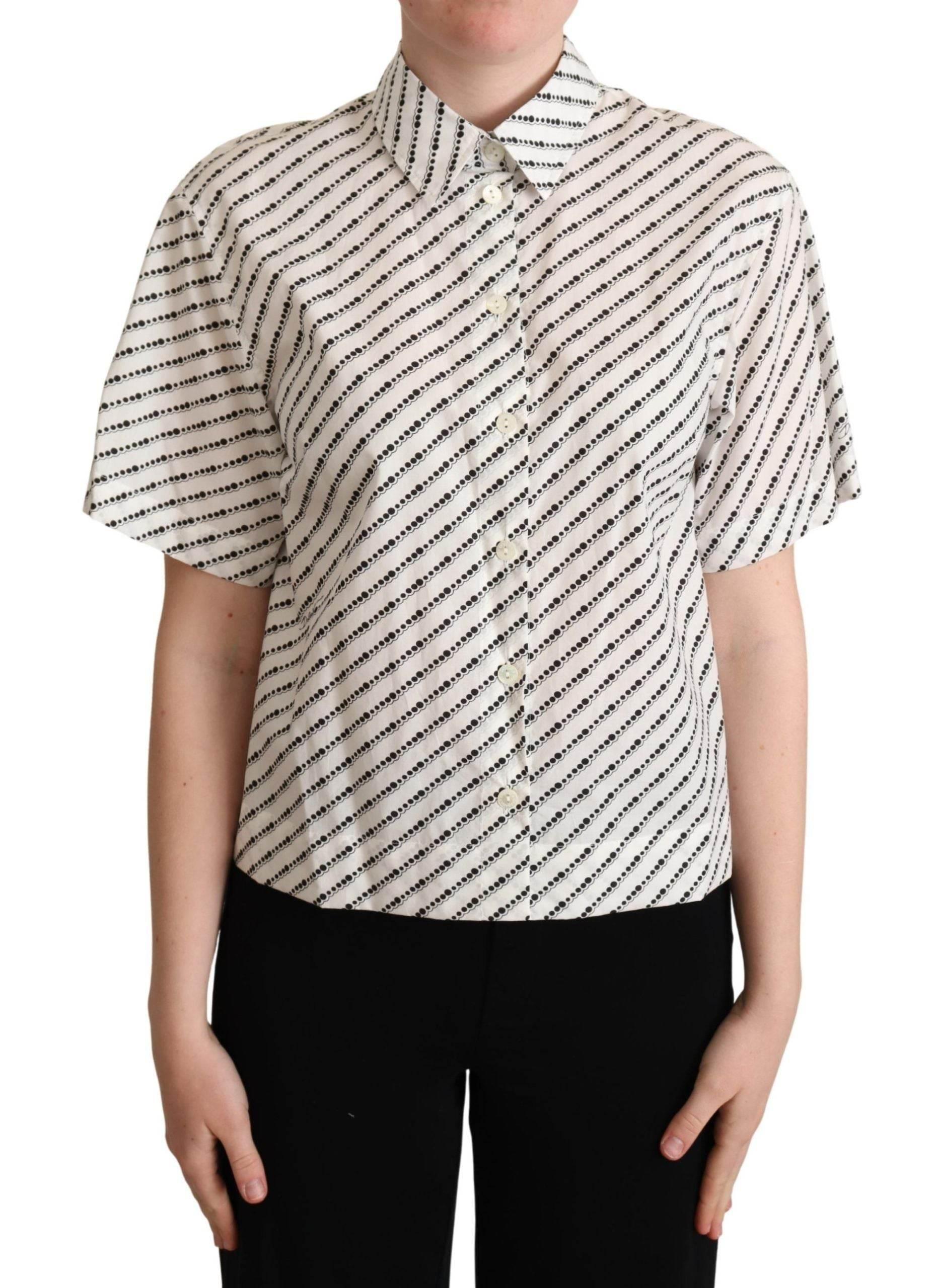 Dolce & Gabbana White Dotted Collared Blouse Shirt - Hilstor