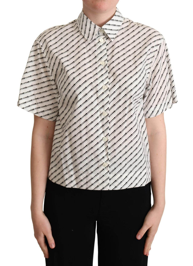 Dolce & Gabbana White Dotted Collared Blouse Shirt - Hilstor