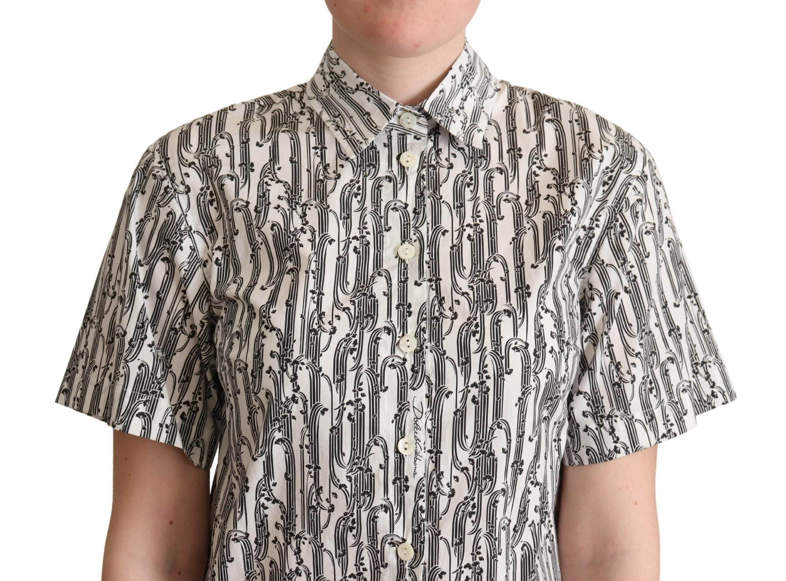 Dolce & Gabbana White Floral Collared Blouse Shirt - Hilstor