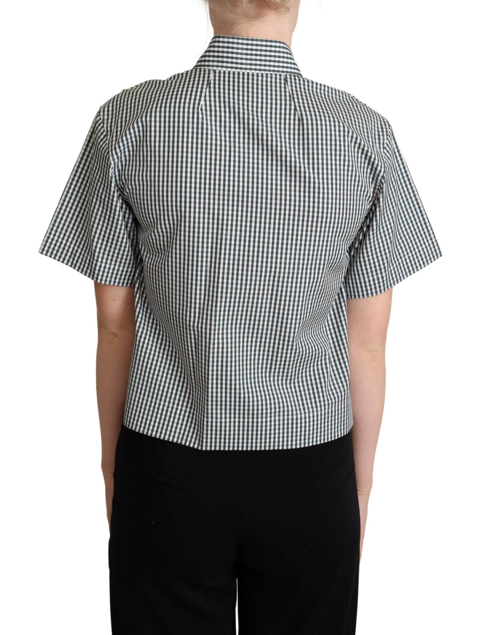 Dolce & Gabbana White Green Cotton Check Shirt Blouse Top - Hilstor