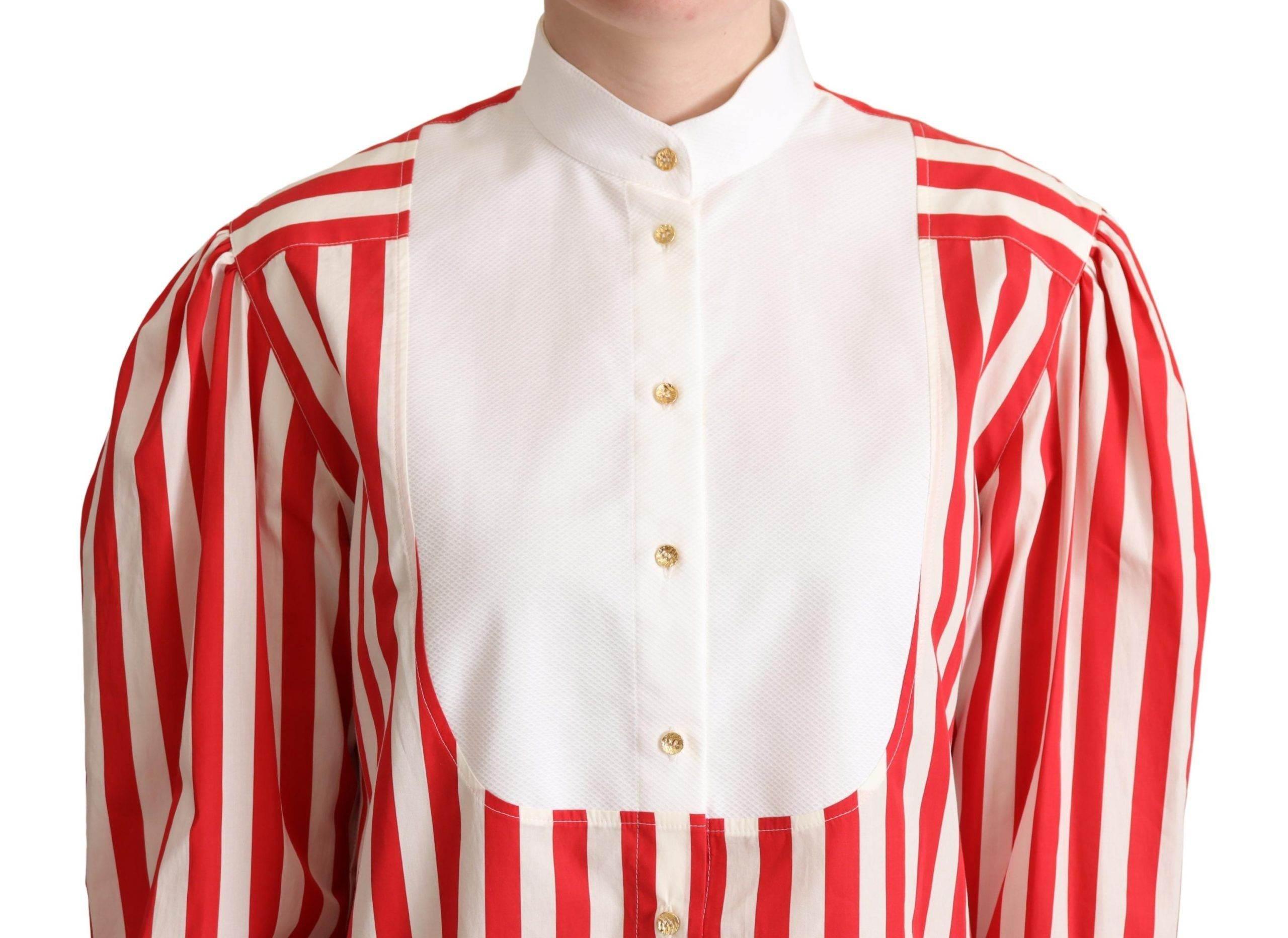 Dolce & Gabbana Elegant Red and White Stripe Cotton Polo Top - Hilstor