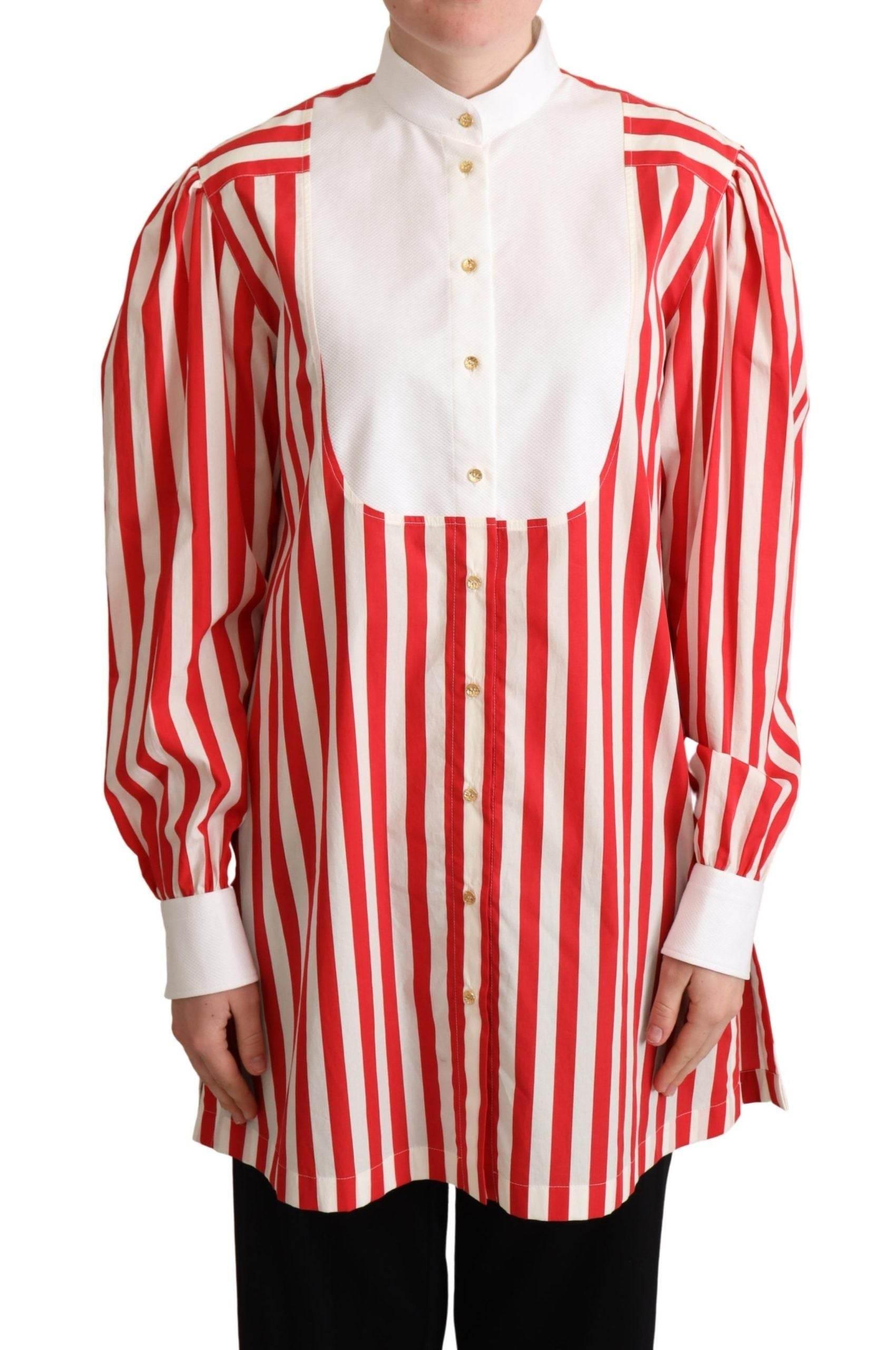 Dolce & Gabbana Elegant Red and White Stripe Cotton Polo Top - Hilstor