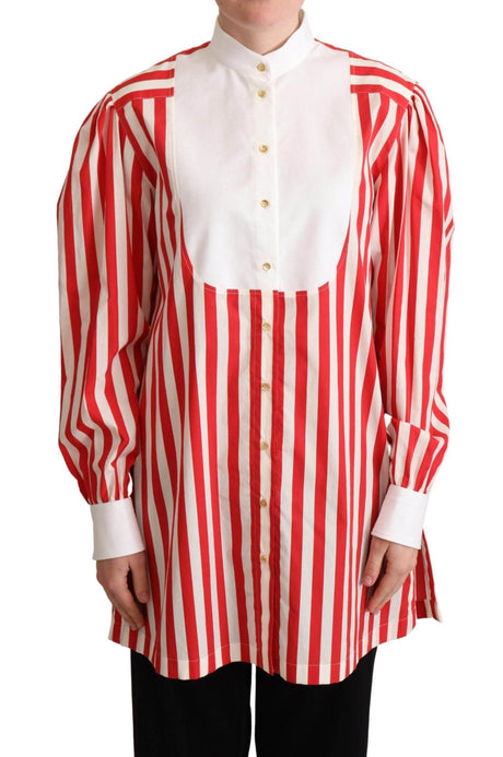 Dolce & Gabbana Elegant Red and White Stripe Cotton Polo Top - Hilstor