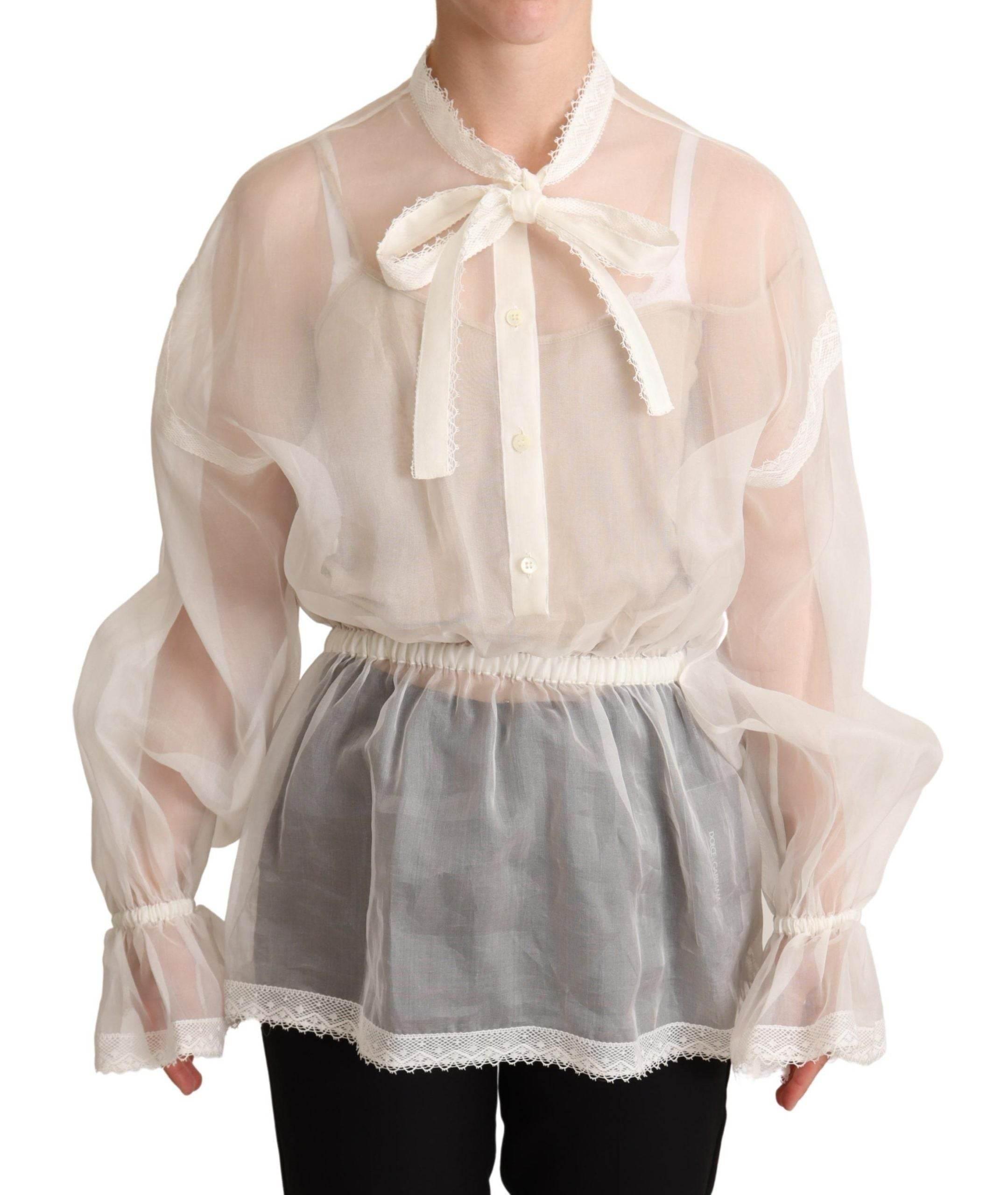 Dolce & Gabbana Elegant White Silk-Cotton Ascot Blouse - Hilstor