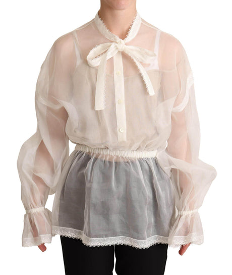 Dolce & Gabbana Elegant White Silk-Cotton Ascot Blouse - Hilstor