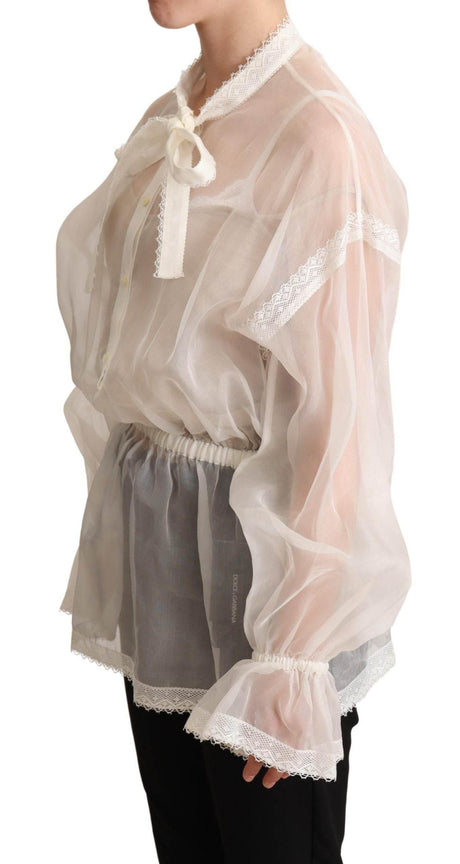 Dolce & Gabbana Elegant White Silk-Cotton Ascot Blouse - Hilstor