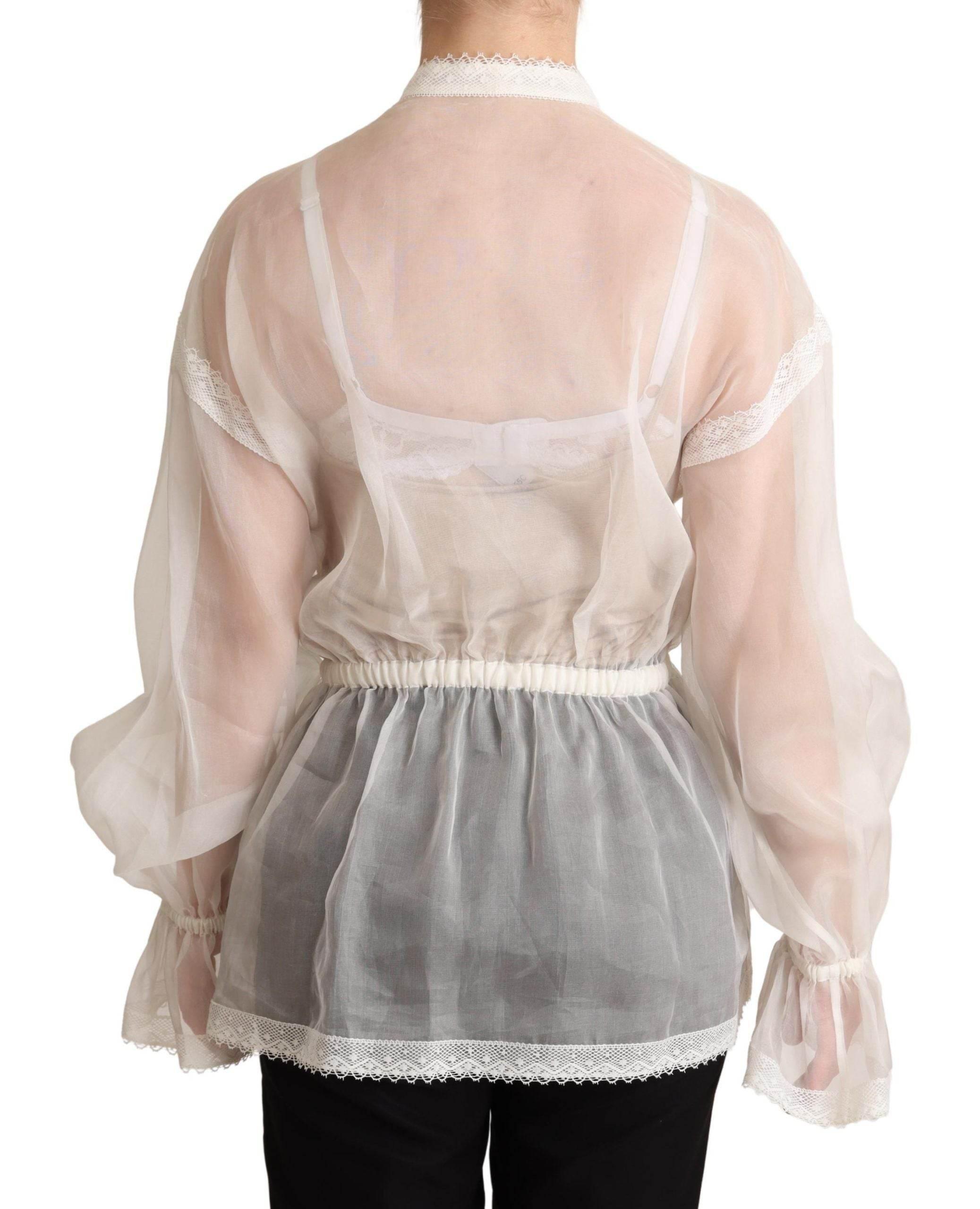Dolce & Gabbana Elegant White Silk-Cotton Ascot Blouse - Hilstor