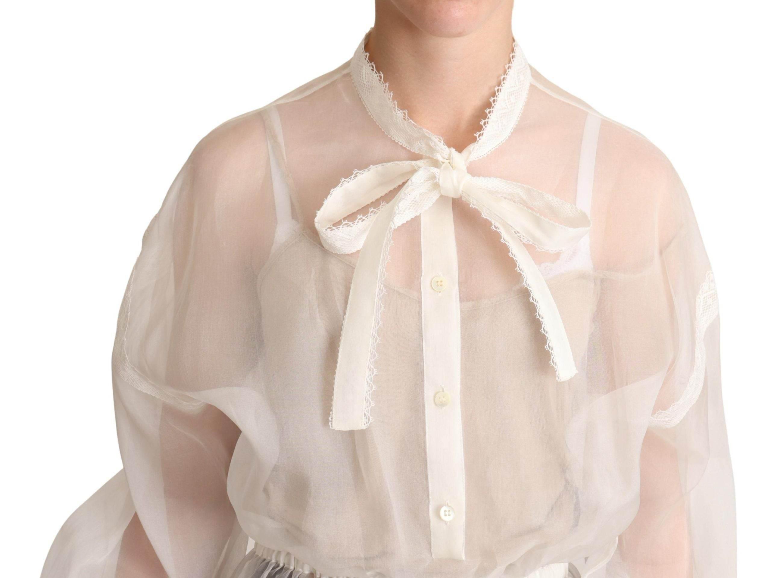 Dolce & Gabbana Elegant White Silk-Cotton Ascot Blouse - Hilstor